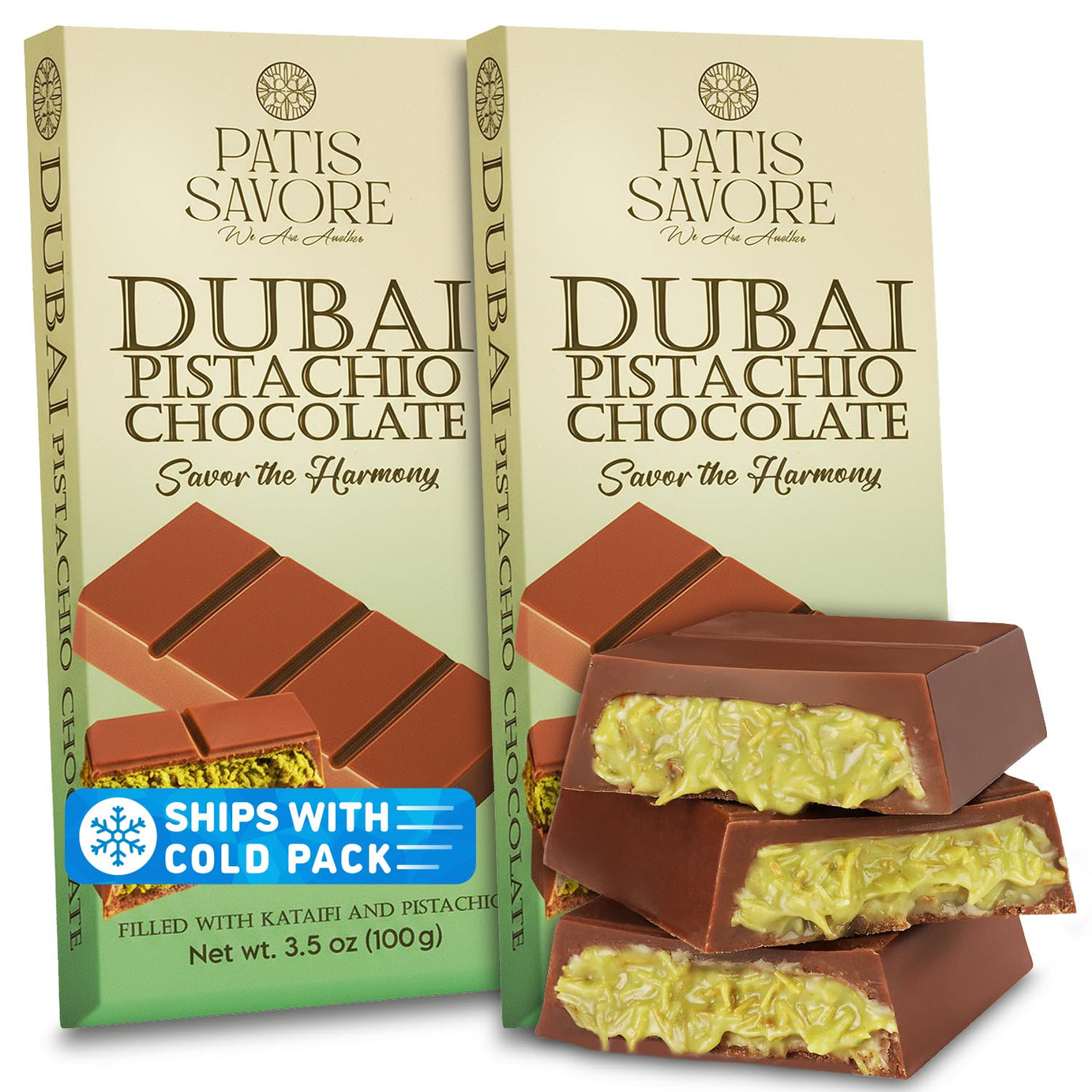 2 Pack Milk Dubai Chocolate with Pistachio Cream & Crispy Kataifi - 3.5 oz Each