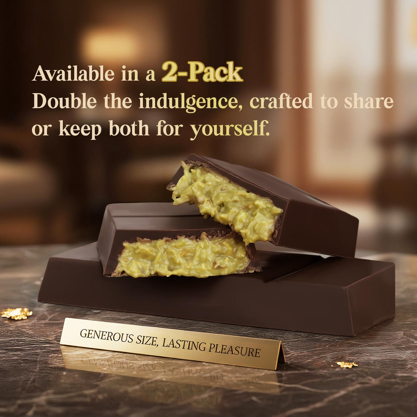 2 Pack Premium Dark Dubai Chocolate with Pistachio Cream & Crispy Kataifi, 3.5 oz Each