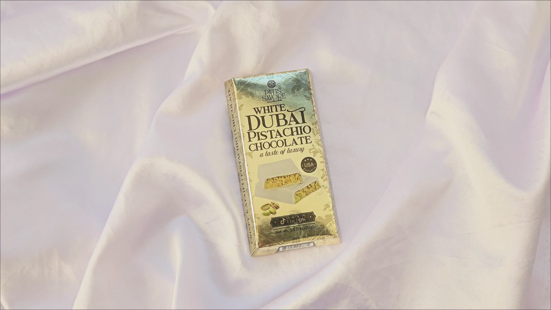 White Dubai Chocolate Bar 3.5 oz – Belgian Chocolate